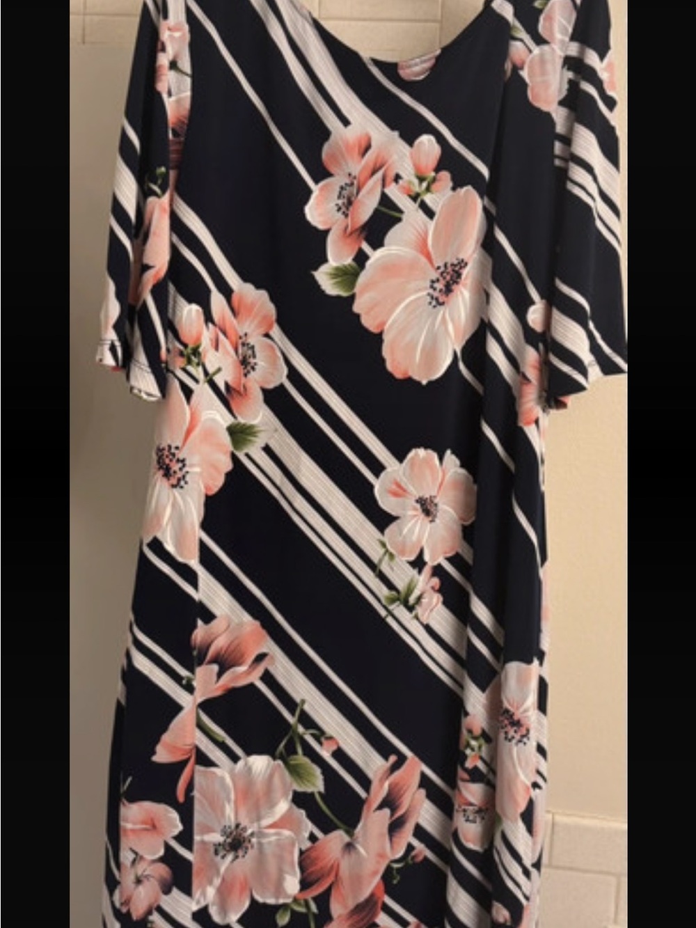 Ronni Nicole Navy Midi Dress with Pink Floral Print